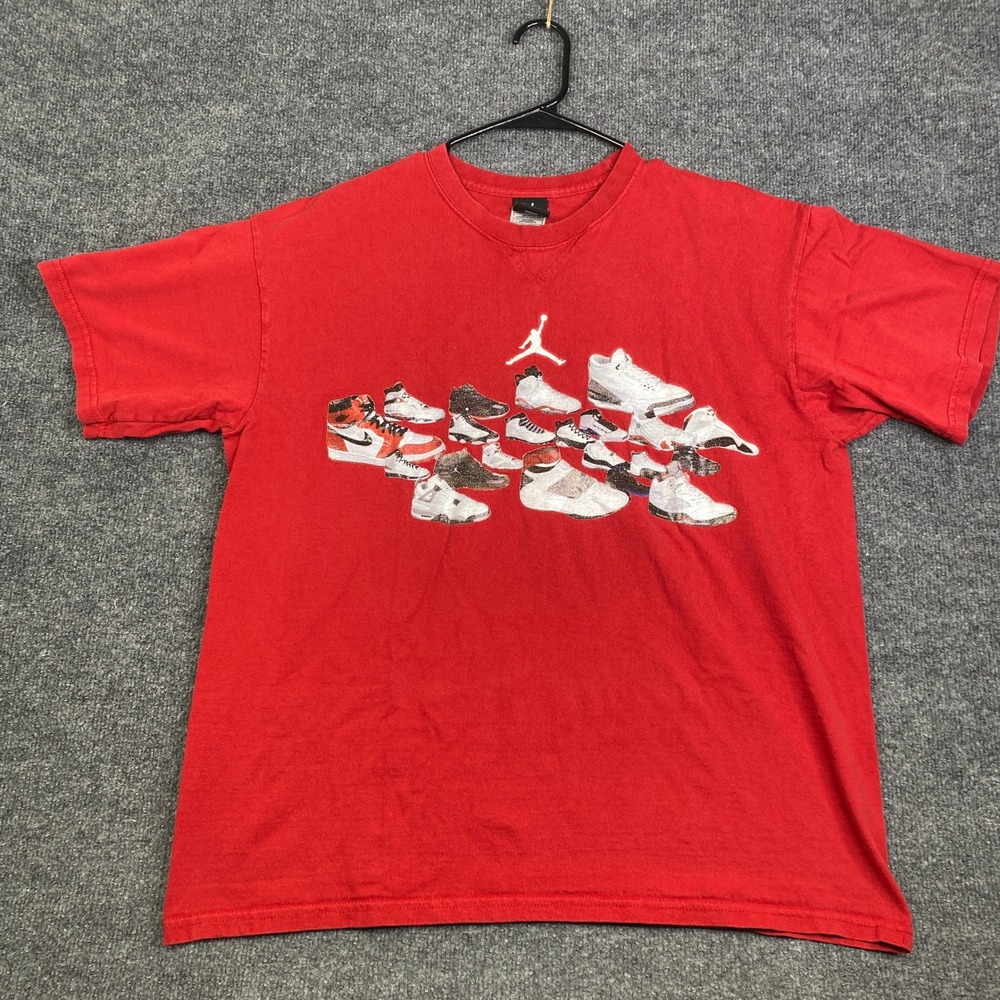 Vtg Jumpman Jordan Brand Sneaker Collection Graphic T-Shirt Red Mens Large Y2K
